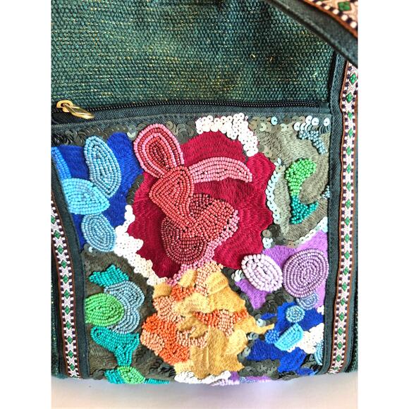 America & Beyond Boho Tote Bag Beaded Embroidered Colorful Zip Pockets Fall - Picture 2 of 10